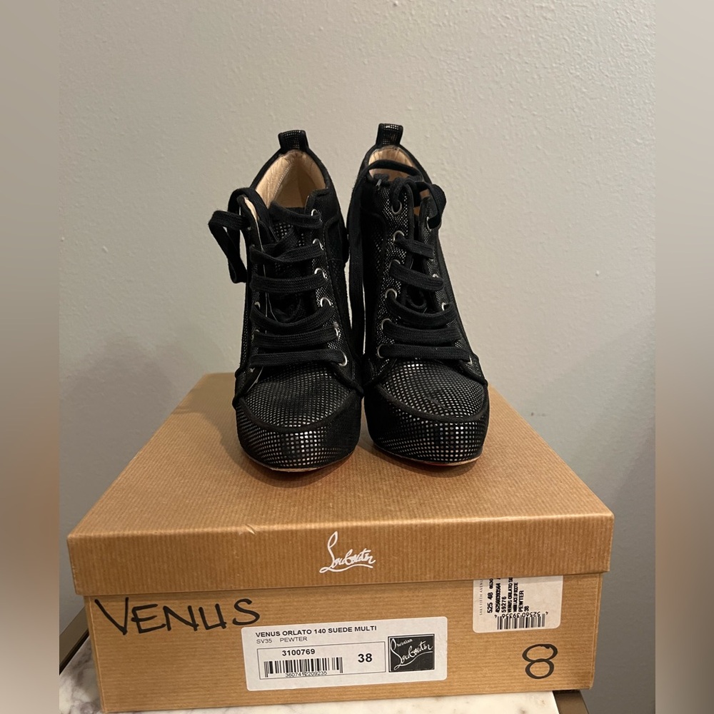 Christian Louboutin Black Studded Wedge Ankle Booties